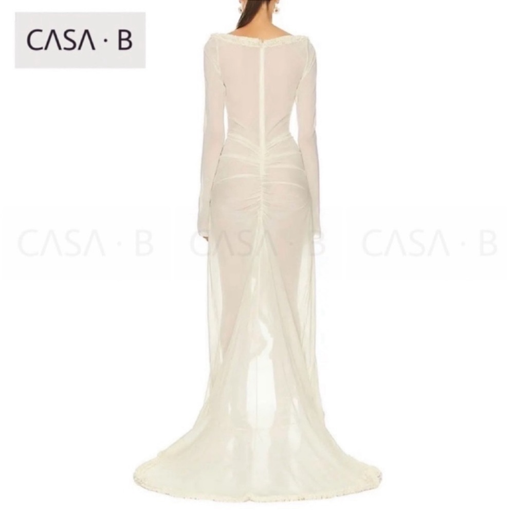 NEW💫to CASA B|“Glamour de Cannes” Mesh Cut-Out Frill Sheer Long Sleeve Lux Gown - Picture 15 of 17